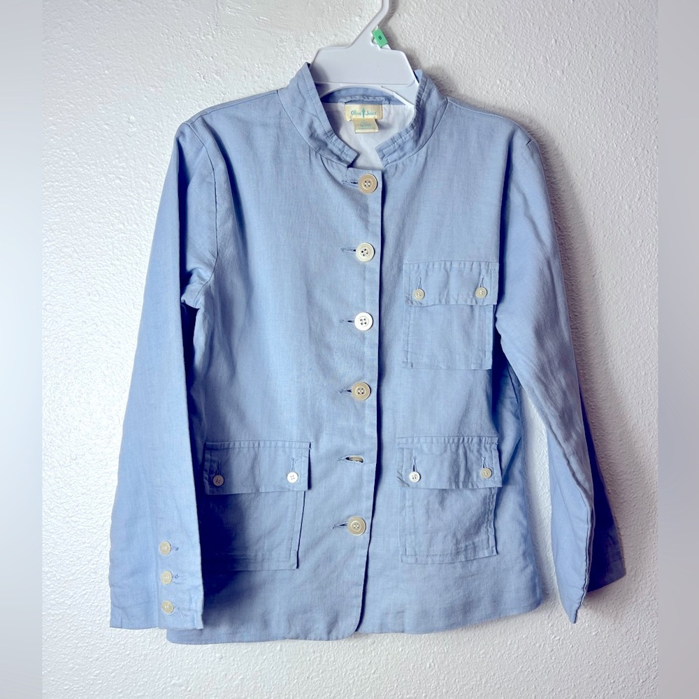 Olive Juice boys baby blue linen/cotton maderin collar coat 8